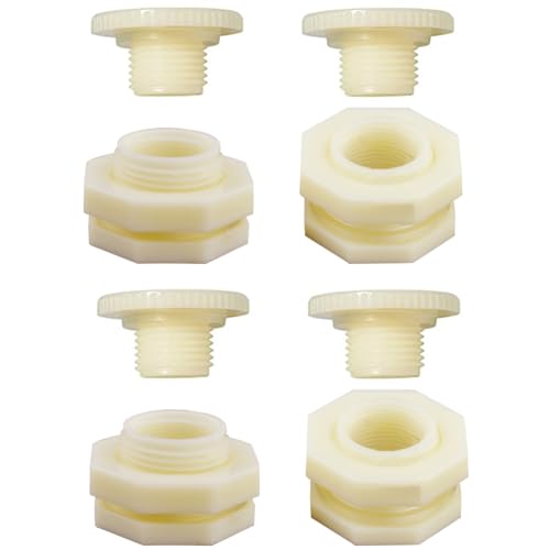 1/2 Female ABS Bulkhead Fitting, Plastic Water Tank Connector Adapter Fitting with Plugs for Outdoor rain Barrel Garden Hose Adapter Spigot kit Water Tank Gallon Drain Bucket(Set of 4)