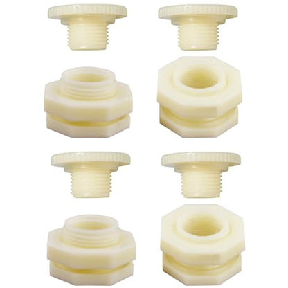 1/2 Female ABS Bulkhead Fitting, Plastic Water Tank Connector Adapter Fitting with Plugs for Outdoor rain Barrel Garden Hose Adapter Spigot kit Water Tank Gallon Drain Bucket(Set of 4)