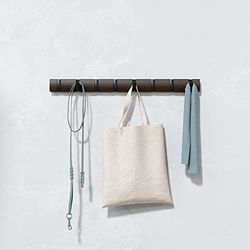 Umbra Flip Coat Rack, Wall Mount 8-Hook, Space Saving, Walnut/Black - color: Walnut/Black, size: 8 hook