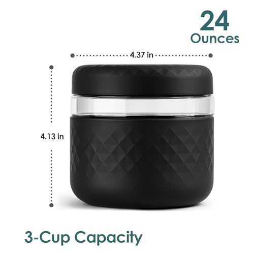 24 oz Glass Lunch Bowl Container with Lid | Leak & Spill Proof, BPA-Free, Microwave & Dishwasher Safe, Airtight Meal Prep & Food Storage Jar for Lunch, Salad, Soup, Overnight Oats, Stew, Yogurt