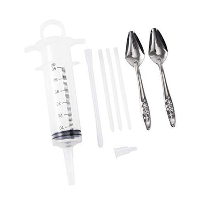 60ML Baby Bird Parrot Feeding Tubes, Liquid Medicine Feeder Push-Tube Pet Cat Dog Feeder with 2 Pcs Stainless Steel Metal Feeding Spoon