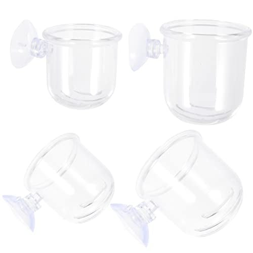 HANABASS 4Pcs Fish Tank Feeder Cups Removable Worm Feeders with Suction for Aquarium for Red Brine Shrimp Tropical Fish Durable Easy to Install