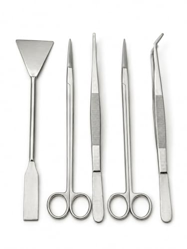 Aquascaping Tools Kit, 5 Piece Stainless Steel Aquarium Plant Trimming Set for Fish Tanks, Reef Tanks, Coral Fragging