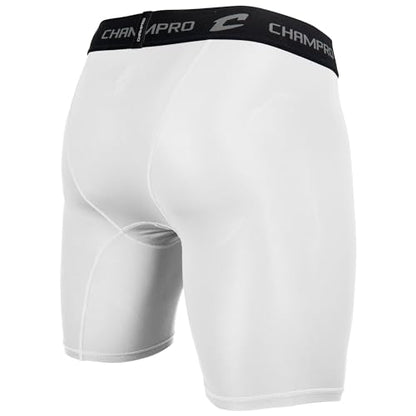 CHAMPRO Youth Polyester/Spandex Lightning Compression Shorts - color: White, size: Small