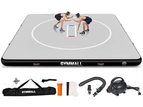 Wrestling Mat Inflatable 5FT/6.6FT/10FT/13FT/16.5FT, Foldable 4" Thick Jiu Jitsu Mats for Home Outdoor Indoor, Waterproof PVC Mat for Gymnastics, Water Yoga, PE Training, BJJ, MMA, Grappling - color: Black, size: 13 ft x 13 ft x 4 in