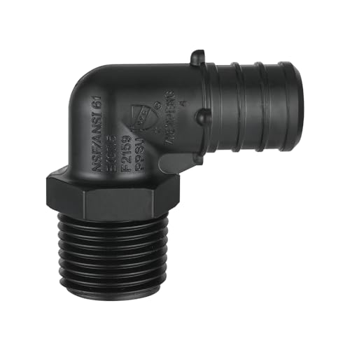 5-Pack EFIELD Poly PPSU Barb Crimp 3/4" Pex X 1/2" Male NPT Elbow Adapter Fittings, ASTM F2159 (3/4"x1/2"),(PPSU1807107) - size: 3/4"X 1/2" P5, style: Male Elbow