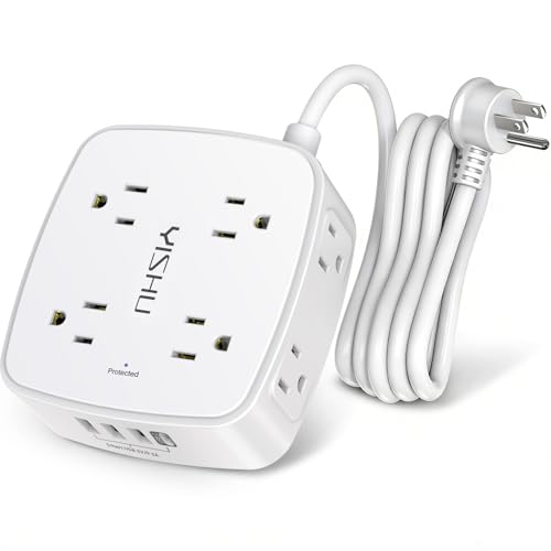 6 Ft Surge Protector Power Strip - 8 Widely Outlets with 4 USB Ports, 3 Side Outlet Extender with 6 Feet Extension Cord, Flat Plug, Wall Mount, Desk USB Charging Station, ETL,White - color: White, size: 6 Ft