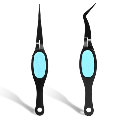 2 Pcs Reverse Tweezers for Crafting, Reverse Tweezers Precision Curved Bent Straight Tweezer with Soft Grip Stainless Steel Craft Crossing Lock Tweezer for Sticker DIY Jewelry Beading Nail Electronic