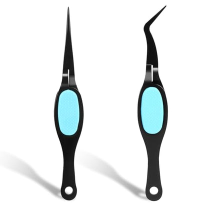 2 Pcs Reverse Tweezers for Crafting, Reverse Tweezers Precision Curved Bent Straight Tweezer with Soft Grip Stainless Steel Craft Crossing Lock Tweezer for Sticker DIY Jewelry Beading Nail Electronic