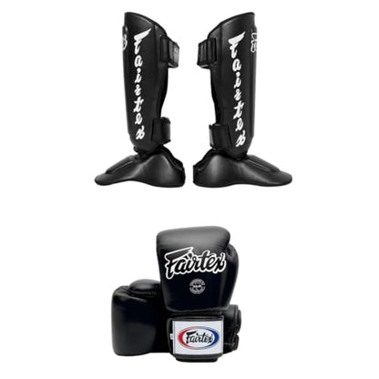 SP7 Black Medium Shin Guards + Fairtex BGV1 16 oz Black Glove