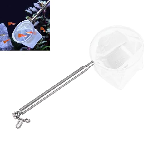 Generic Telescopic Fish Net, Stainless Steel Extendable Handle Small Fishing Net with Fine Mesh, for Aquarium Fish Tank Pond Creek Shrimp Skimming