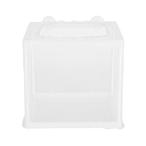 Fish Breeder Box Aquarium Incubator Transparent Plastic Isolation Tank for Newborn Fry Protection 15.7x14x14.9cm with 4 Suction Cups Mesh Net and Stand Columns