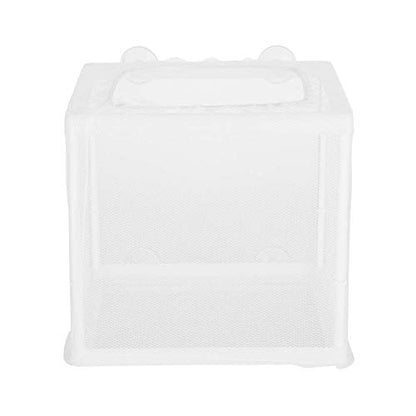 Fish Breeder Box Aquarium Incubator Transparent Plastic Isolation Tank for Newborn Fry Protection 15.7x14x14.9cm with 4 Suction Cups Mesh Net and Stand Columns
