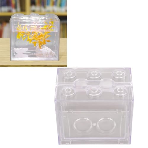 Mini USB LED Aquarium Fish Bowl Plastic Tank with White Light for Desk Tabletop Decor Energy-Saving Office Accent(Transparent)