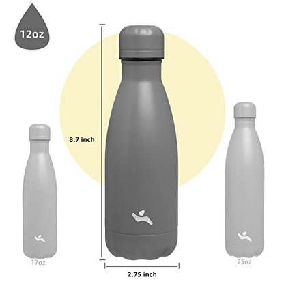 Konokyo 12 oz Insulated Stainless Steel Water Bottle, Gray - color: Gray, size: 12 Ounces