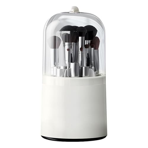 Plastic Makeup Brush Storage Organizer with Multiple Sections – Portable Rotating Cosmetic Brush Holder for Bathroom and Dressing Area,No Pattern - style: No Pattern