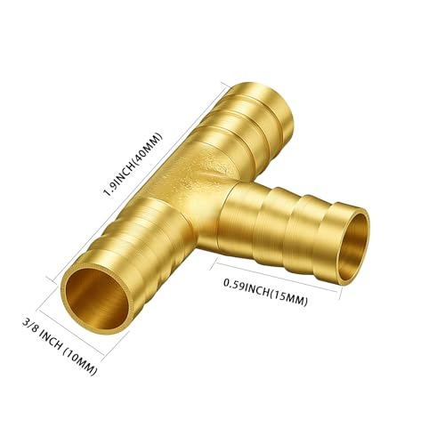 3/8" Hose Barb Fitting Kit, Brass Straight Connector for Fuel Line, Air, Water, Oil, Gas, Pressure Washer, Soaker & Hydraulic Hoses Repair - Includes Stainless Steel Clamps (3-way-T) - style: 3-way-T