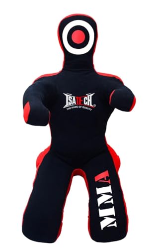 MMA Grappling Dummy, Training Punching Bag, Black and Red, Canvas Material, Sitting Position with Target - color: Black, size: 5ft (60")