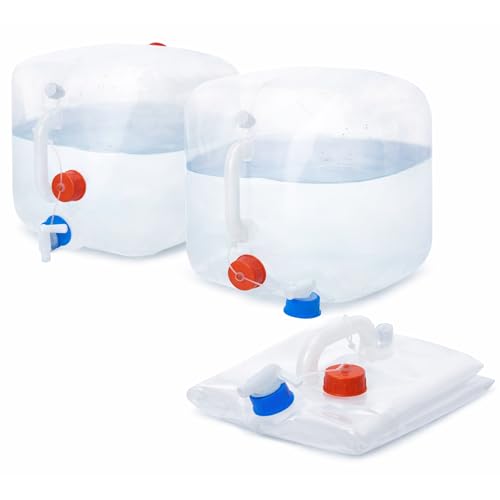 BPA Free Collapsible Water Container with Spigot, Vent & Lid. 2×5.3 Gallon Water Storage Jug, for Outdoors Camping Backpack Hiking & Emergency Hurricane, Tornado, Drought - Portable Survival Canteen