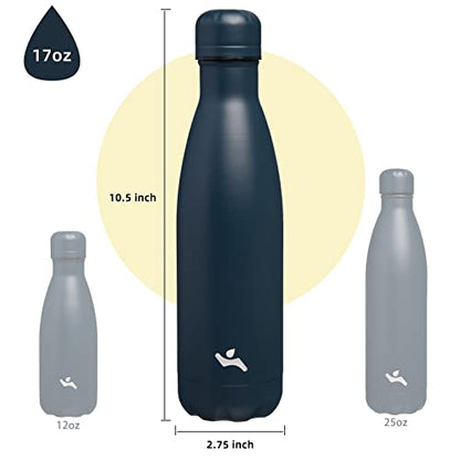 Konokyo 17 oz Insulated Stainless Steel Water Bottle, Navy Blue - color: Navy Blue, size: 17 Ounces