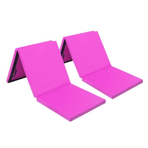 Matladin 6' Folding Tri-fold Gymnastics Gym Exercise Aerobics Mat, 6ft x 2ft x 2in PU Leather Tumbling Mats with Hook & Loop Fastener for Stretching Yoga Cheerleading Martial Arts - color: Purple-2 Pack