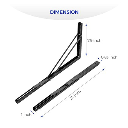Ravinte 2 Pack 22 Inch Folding Shelf Brackets – Matte Black, Heavy Duty Collapsible Brackets for Tables and Benches – Space-Saving Design - size: 22 Inch