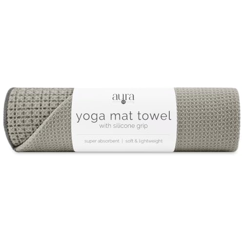 S&T INC. Aura Microfiber Yoga Mat Towel with Grip, 24" x 72", Grey - color: Grey