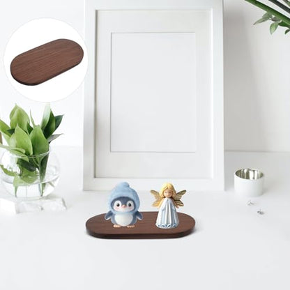 Oval Wood Display Base Walnut Solid Wood Riser for Vase Teapot Snack Plate Display Stand Home Décor Accent 9x18x1cm for Figures and Appetizer Plates
