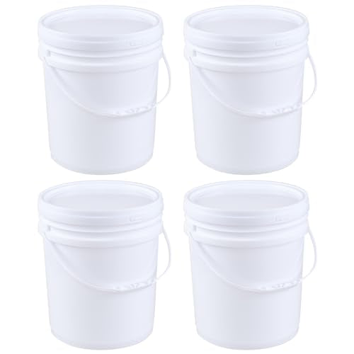 7 Gallon White Plastic Bucket Pail with Lid, Set of 4 Food Storage Bucket Containers with Plastic Handle