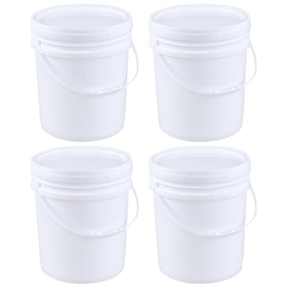 7 Gallon White Plastic Bucket Pail with Lid, Set of 4 Food Storage Bucket Containers with Plastic Handle