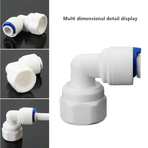 1/4"F to 1/4" Tube Elbow Push-Fit Adapter, 5 Pcs | Quick-connect adapter for RO reverse osmosis water filter systems, beverage dispensers & water purifiers.