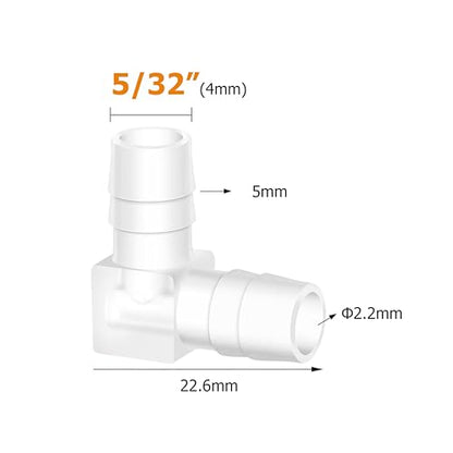 5/32" Hose Barb 90 Degree Elbow L Fitting, Plastic 2 Way Equal Barbed Joint Splicer Mender Union Adapter Hose Fitting (Pack of 5) - size: 5/32" (5Pcs)