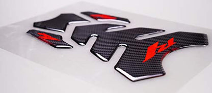 5D Real Carbon, Motorcycle Gas Tank Protector, Tank Pad Sticker, Tank Cap, Fuel Cap Decal, Top Clamp Triple Tree Pad with Keychain for R1, 4 Pcs Per Set