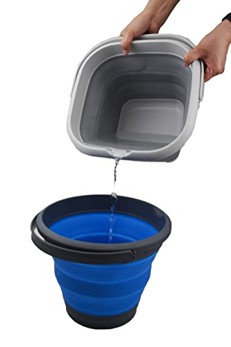 SAMMART 8.5L (2.2 Gallon) Collapsible Square Handy Bucket/Foldable SquareWater Pail/Portable Tub with Handle. Size 31cm (Square) (Grey (Set of 2)) - color: Grey (Set of 2)