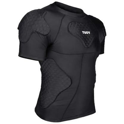 New Football Rib Chest Protector Shirt Padded Compression Shirts 6 Pads Adult Sizes Dark Black - color: Dark Black, size: X-Large