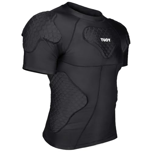 New Football Rib Chest Protector Shirt Padded Compression Shirts 6 Pads Adult Sizes Dark Black - color: Dark Black, size: Small