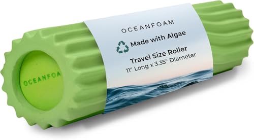 Oceanfoam Ripple Travel Foam Roller (11" x 3.35") Firm Mini Foam Roller for Physical Therapy, Deep Tissue Massage, Back Pain - High Density, Ergonomic Wave Textured - Yoga, Exercise (Algae Green) - color: Algae Green