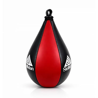 PU Leather Boxing Speed Bag – Black Red MMA Reflex Punching Ball for Home Gym Workout, Speed Ball for Punching, Kicking & Reflex Training Equipment