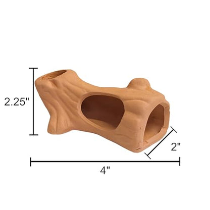 Ceramic Aquarium Log Hide – 4" x 2" x 2.25" Tall – Natural Hiding Spot for Fish & Shrimp