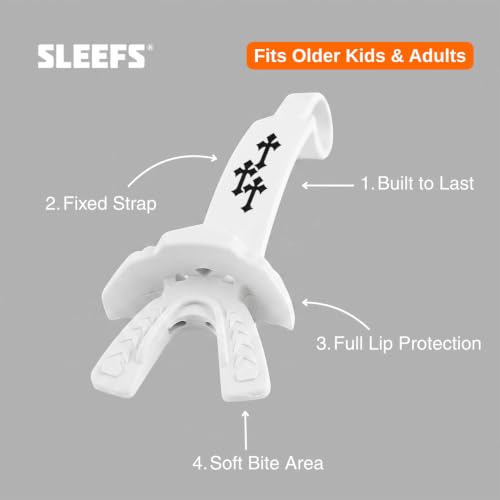 SLEEFS X Football Mouthguard with Strap for High-Impact Shock Protection - color: Gothic Cross White