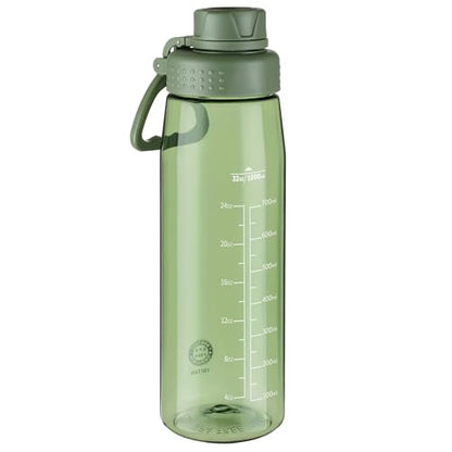 32oz Clear Water Bottle - BPA-Free Tritan Plastic, Fast Flow Spout Lid, Wide Mouth & Leakproof Design Hiking Water Bottle Suitable for Travel, Outdoors, Gym, Travel, Home, School(Army Green) - color: Army Green