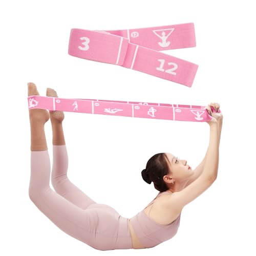 12 Loop Resistance Stretch Band, Numbered Flexibility Strap for Exercise, Physical Therapy, Yoga, Pilates, Dance, Gymnastics and Rehab Training, Adjustable Stretching for Splits, Ballet,Home Workouts - color: Pink