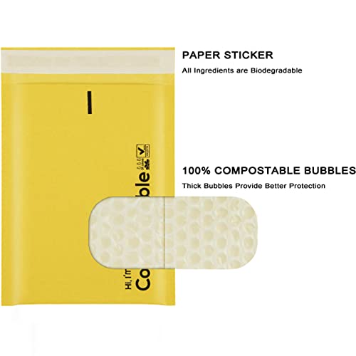 6x10 100% Biodegradable Bubble Mailers,25 Count #0 Compostable Padded Packaging Wrap Envelopes Pouches Eco Friendly Self Seal Bags - color: Yellow