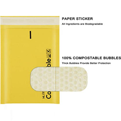 6x10 100% Biodegradable Bubble Mailers,25 Count #0 Compostable Padded Packaging Wrap Envelopes Pouches Eco Friendly Self Seal Bags - color: Yellow