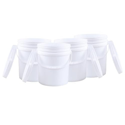 7 Gallon Bucket, Heavy Duty Plastic Bucket with Comfortable Handle, White Bucket & Lid, Pack of 4