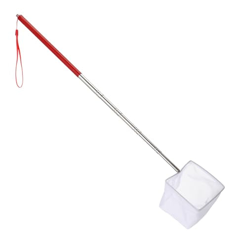3 Inch Aquarium Net, Fish Net for Fish Tank with 8.6" to 39" Long Extendable Stainless Steel Handle Red Small Square Fine Mesh Shrimp Nets Pond Food Residue Debris Skimming Tool for Fishes Shrimp