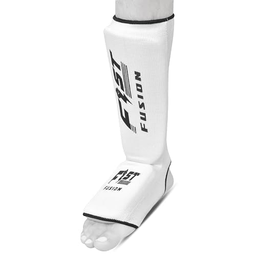 Muay Thai Shin in Step, Kickboxing MMA Boxing Training Elasticated Breathable Leg Foot Guard Socks Pair - color: White, size: Medium