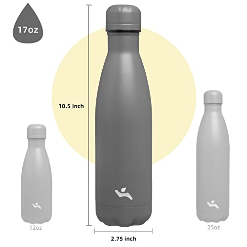 Konokyo 17 oz Insulated Stainless Steel Water Bottle, Gray - color: Gray, size: 17 Ounces