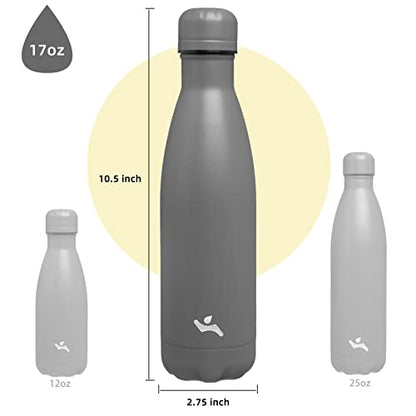 Konokyo 17 oz Insulated Stainless Steel Water Bottle, Gray - color: Gray, size: 17 Ounces