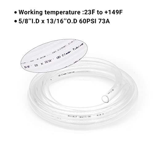 Clear Vinyl Tubing 5/8" ID × 13/16" OD -25 Ft 60PSI,Flexible Plastic Tube,BPA Free Non-Toxic, Multipurpose Hybrid Clear Reinforced Tubing with 2 Screw Clamps - size: 5/8'', style: 25 feet